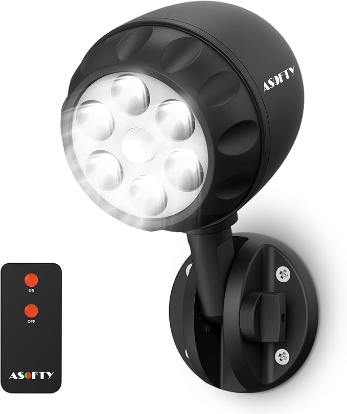 Wireless Battery Operated Motion Sensor Outdoor Light, 6 LED 1000LM LED Spotlights with Remote Control, IP65 Waterproof 6000K Motion Security Light for Garage Yard Porch and Patio