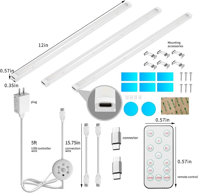 THLIFURE LED Cabinet Lights Bar with Motion Sensor, Dimmable Brightness and Color, IR Remote, Ultra Thin Strips Lighting Magnetic Mounting for Kitchen,Bookshelf,Closet 3Pack