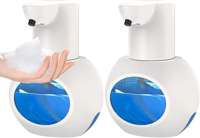 2 Pack Automatic Foam Hand Soap Dispenser Rechargeable Touchless Wall Mount Foaming Soap Dispenser 15oz/420ml 4 Adjustable Levels Infrared Sensor Electric Dispenser for Bathroom Kitchen Office White
