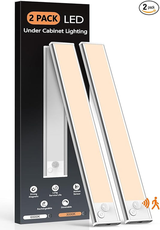 VerRon 10in Under Cabinet Lighting, Upgraded 2200mAh Rechargeable Under Cabinet Lights Wireless, LED Motion Sensor Light Indoor Closet Lights Under-Counter Light Fixtures for Kitchen, Hallway, 2-Pack
