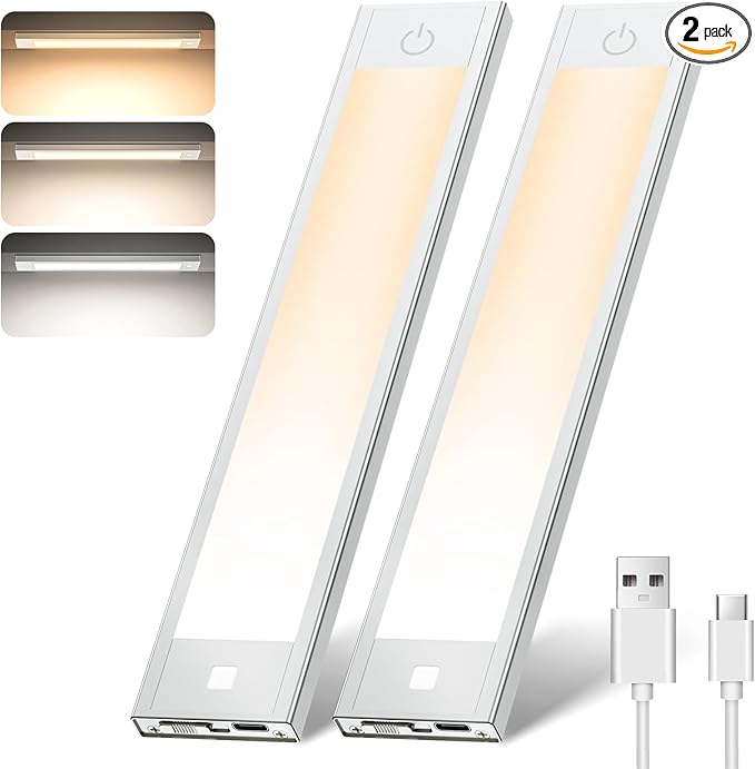 VST Under Cabinet Lighting Rechargeable,1800mAh Motion Sensor LED Closet Lights,3 Color Temperature Dimmable Magnetic Wireless Night Light for Kitchen,Wardrobe,Hallway,Stairs