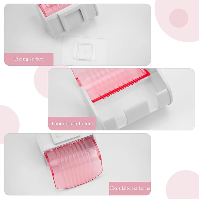 2 Pack Toothbrush Holder Wall Mounted with Cover for Bathroom, 2 Slots Toothbrush Storage Organizer for Shower, Self Adhesive Toothbrush Hanger (Pink)