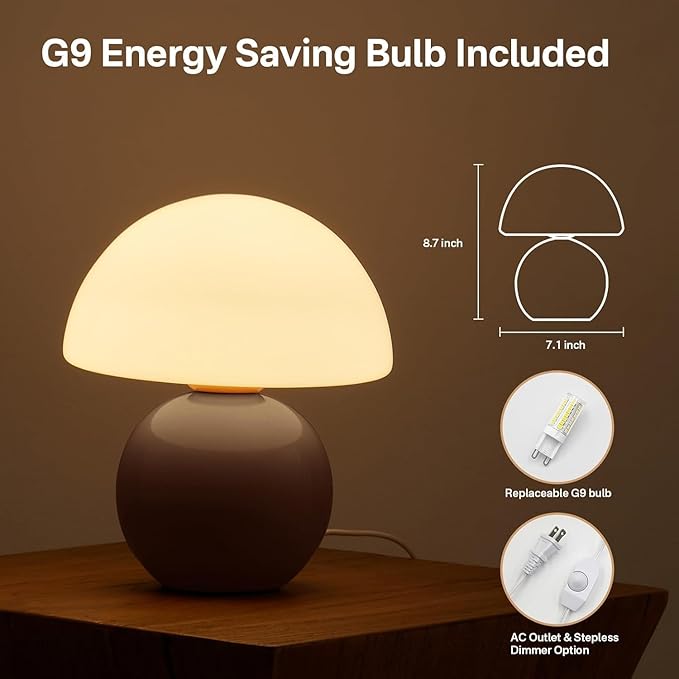 Dawnwake Mushroom Lamp Table Lamp for Bedroom,Desk Bedside Small Lamps for Living Room Night Stands,Mushroom Decor Cute Mini Modern Mid Century Lamps,Unique Aesthetic Home Living Room Decor(Coffee)