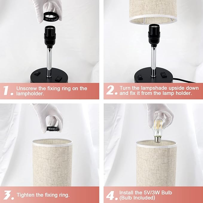 lifeholder Table Lamp with Motion Sensor and Constant on Mode, USB Lamp Include Warm White Bulb, Built in USB Port & AC Outlet, Bedside Lamp Idea for Bedroom Retro Cream