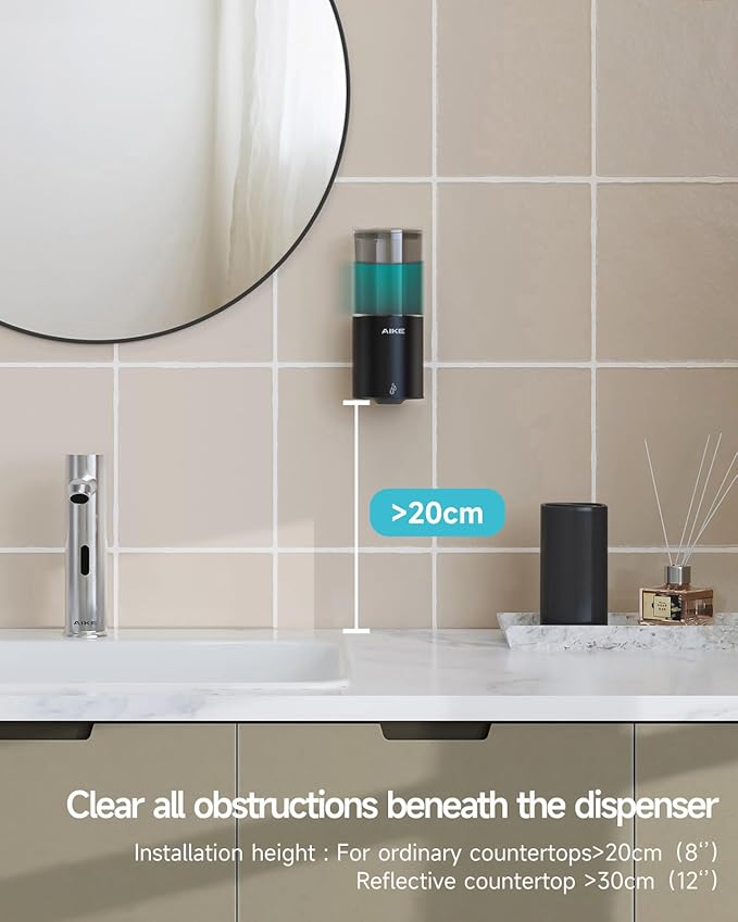 AIKE Automatic Wall Mount Liquid Soap Dispenser for Home and Commercial Bathroom 13.5oz IPX7 Waterproof,Matte Black Stainless Steel