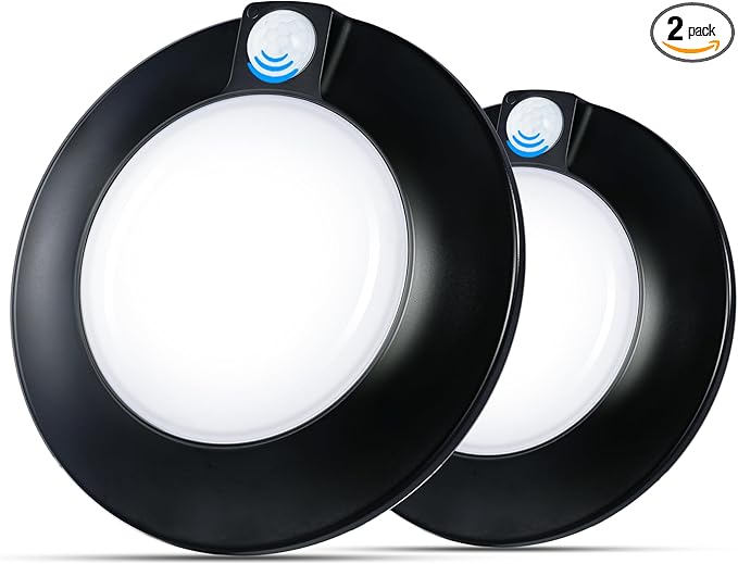 [2 Pack] CLOUDY BAY Motion Sensor Ceiling Light Indoor,120V CRI90 10W 5000K Bright Day Light,6.5 inch LED Flush Mount Ceiling Lighting Fixture for Garage,Walk-in Closet,Attic,Pantry Wet Location,Black