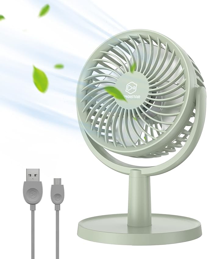 LEMOISTAR Small Personal USB Powered Fan with 4 Speeds, Portable Desk Fans with 310° Rotation, Mini Powerful Table Fans, Air Cooling Fan for Office, Bedroom, Easy to Store, Strong, Compact-Green