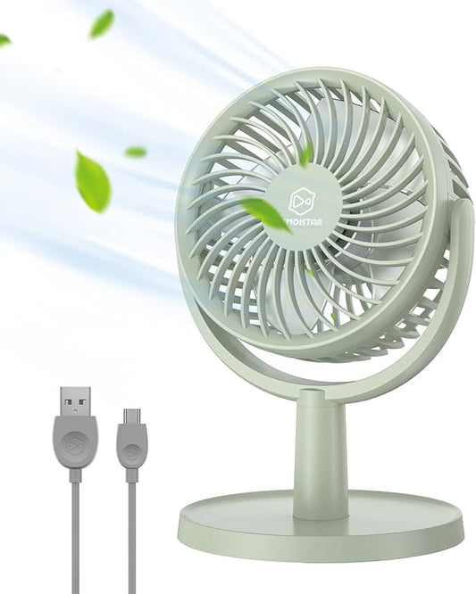 LEMOISTAR Small Personal USB Powered Fan with 4 Speeds, Portable Desk Fans with 310° Rotation, Mini Powerful Table Fans, Air Cooling Fan for Office, Bedroom, Easy to Store, Strong, Compact-Green