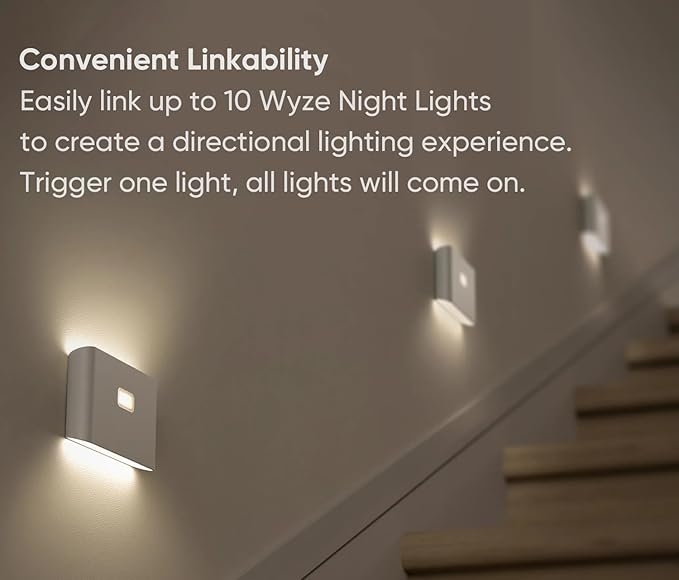 Wyze Lifestyle Rechargeable Night Lights with Dusk to Dawn & Motion Sensors, Warm & Soft White Stair Lights for Bathroom, Hallway, Linkable, Magnetic Mount, 9 Pack