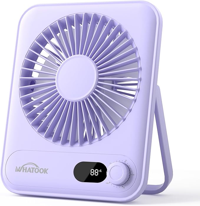 WHATOOK Small Desk Fan Personal Fans: 5000mah 25 Hours Battery Office Quiet Mini Desktop Fan Portable Rechargeable Travel Essentials (Purple, 5000 mAh)