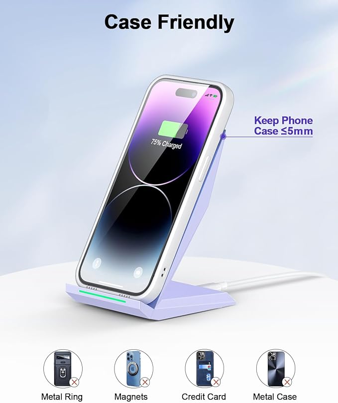 Fast Wireless Charger 2 Pack - NANAMI Wireless Charging Stand for iPhone 17/17 Air/16/15/14/13/12/12 Pro Max, Phone Charger Dock Compatible with Samsung Galaxy S26/S25/S24/S23/S22/S21,Pixel 6/5