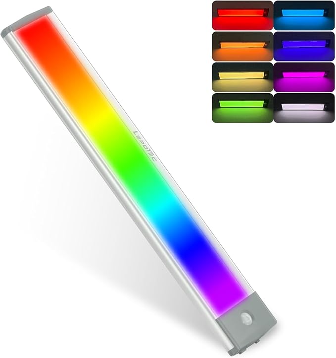 LEPOTEC RGB Under Cabinet Lighting,Motion Sensor Light Indoor with Adjustable 8 Colors and Brightness,LED RGB Lights Magnetic for Motion Sensor Light Bar with Usb Charging,Colors Home Ambient Lighting