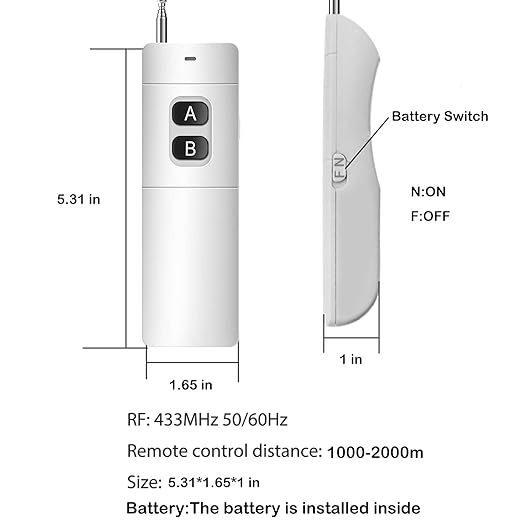 AC110V Waterproof Remote Power Switch, 20amp Wireless Remote Control Outlet Plug Switch with Long Range Remote, Outdoor Weatherproof Remote Control Switch Outlet