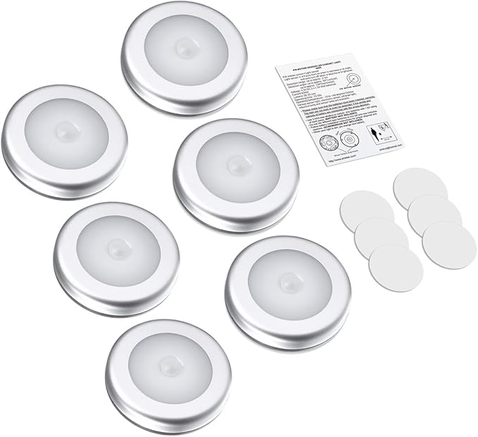 AMIR Upgraded 3.15” Motion Sensor Light, Cordless Battery-Powered LED Night Light, Stick-Anywhere Closet Lights Stair Lights, Safe Lights for Hallway, Bathroom, Bedroom, Kitchen (White - Pack of 6)