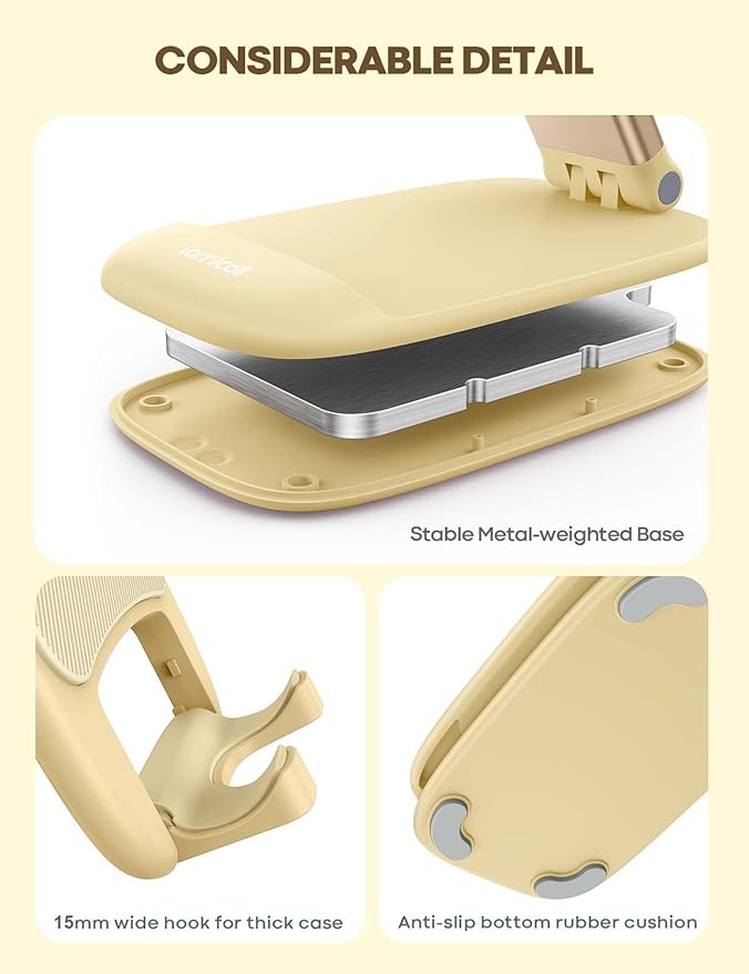 Lamicall Phone Stand for Desk - Telephone Stand Desk Accessories Desktop Office Must Have, Compatible with iPhone 17 16 15 14 13 Pro Max Mini, 12 11 XR X 8 7 6 Plus SE, 4-8'', Yellow