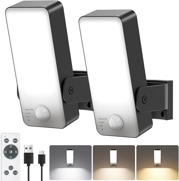 Rechargeable Motion Sensor Light Outdoor, 10000mAh Battery Operated Outdoor Light with Remote 3 Modes 3000-6000K Dimmable Timer Waterproof Battery Outdoor Security Light for Garage,Fences,Patio,Garden