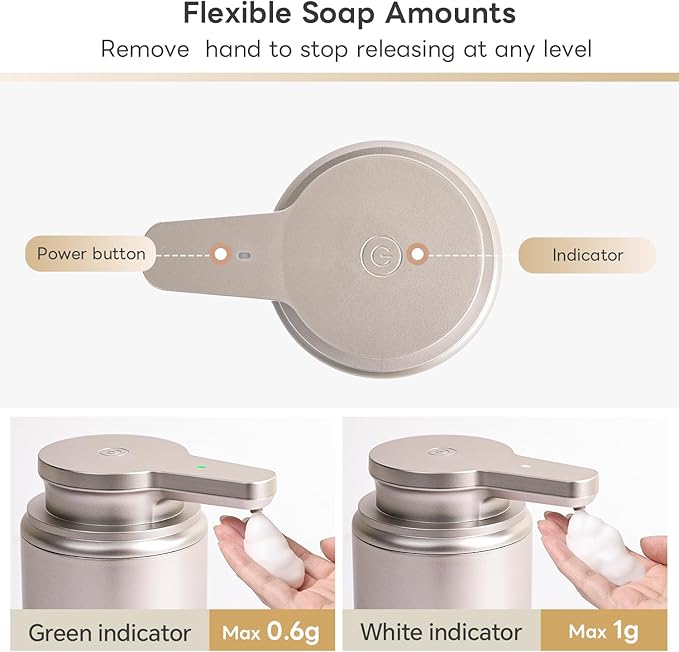 LAOPAO Automatic Soap Dispenser, Foaming Hand Soap Dispenser for Bathroom Kitchen ABS Rechargeable Touchless Hand Soap Pump 10oz, Xmas Gift, Light Silver Plastic