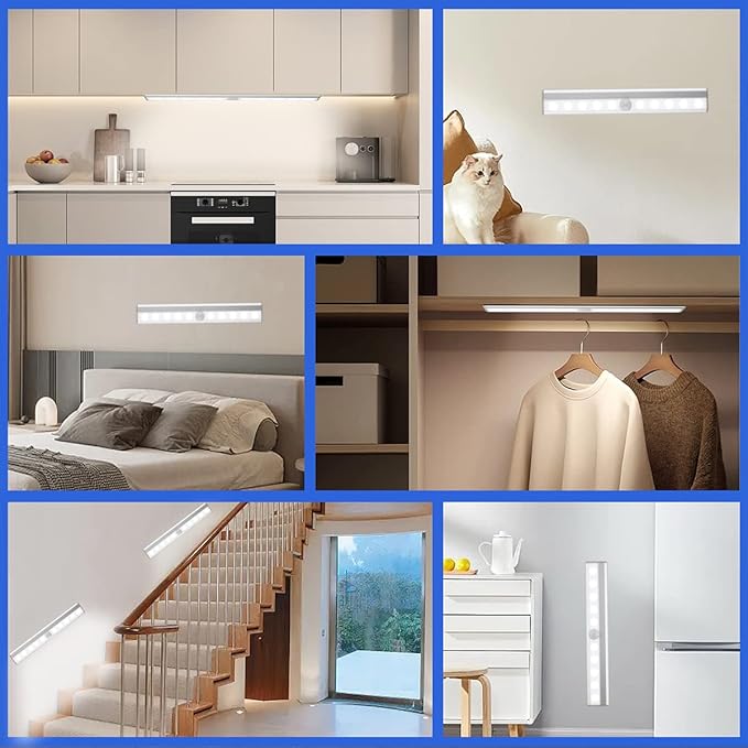 6 Pack LED Motion Sensor Lights, 10 LED Closet Battery Operated Lights, Stick-On Anywhere Magnetic Night Light Bar, Led Safe Light Indoor for Closet Stairs Wardrobe