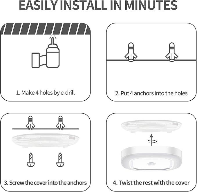 WhitePoplar Motion Sensor Ceiling Light Battery Operated, Wireless Motion Activated LED Light 300LM White Indoor Lights for Closet Cordless Stair Hallway Bedroom Pantry Shed Shower Light