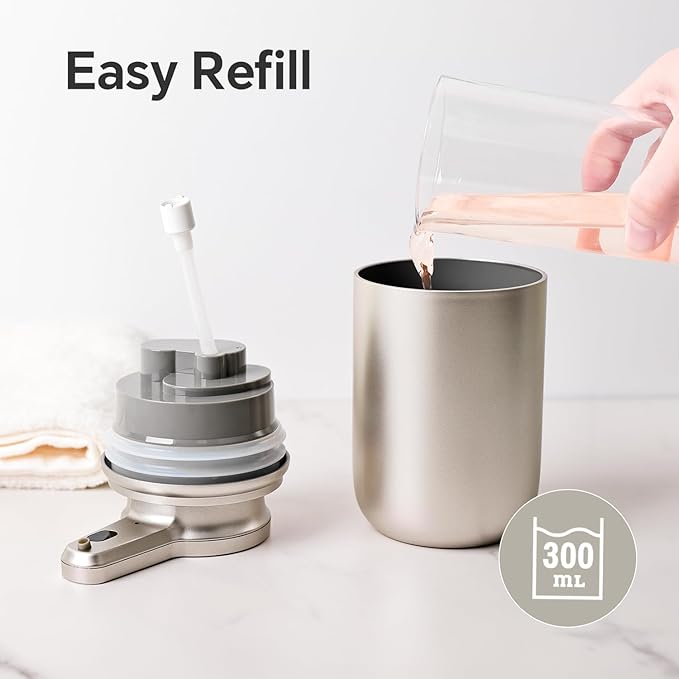 LAOPAO Automatic Liquid Soap Dispenser, Touchless Hand Soap Dispenser for Bathroom Kitchen ABS Rechargeable Soap Pump 10oz, Xmas Gift, Light Silver Plastic