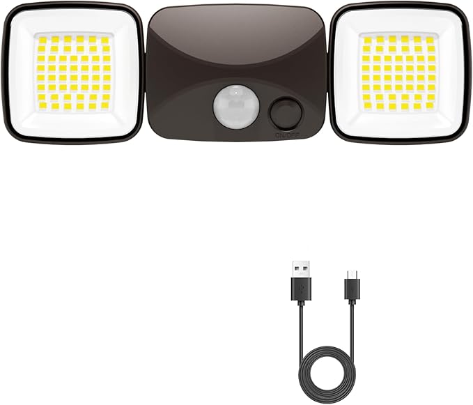 Motion Sensor Outdoor Lights, Rechargeable LED Security Flood Lights, USB Charging, No Wiring, No Solar, No Battery Replacement, High Brightness for Garage, Yard & Entryway, Brown 1-Pack (Small Size)