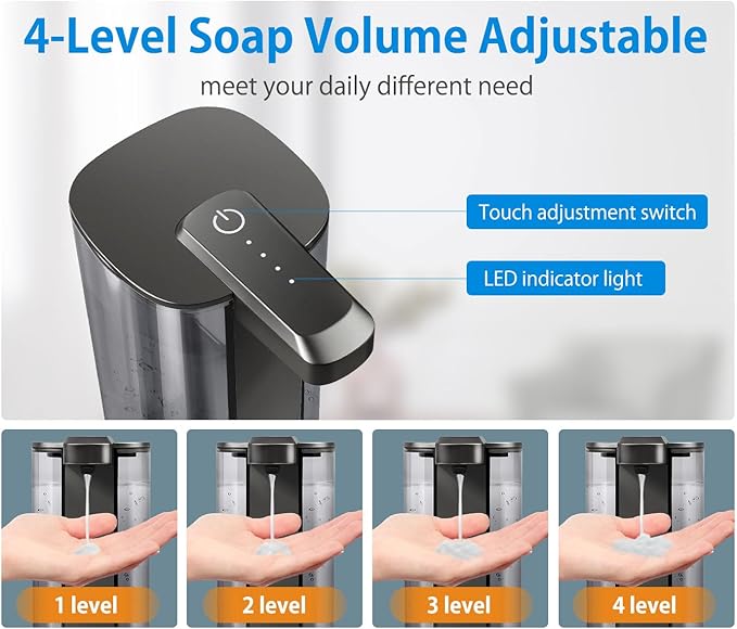 Automatic Liquid Soap Dispenser, Rechargeable, Touchless, 17oz/500ml with 4 Adjustable Soap Levels, Wall Mount & Waterproof, Liquid Hand/Dish Soap Dispenser for Bathroom Kitchen
