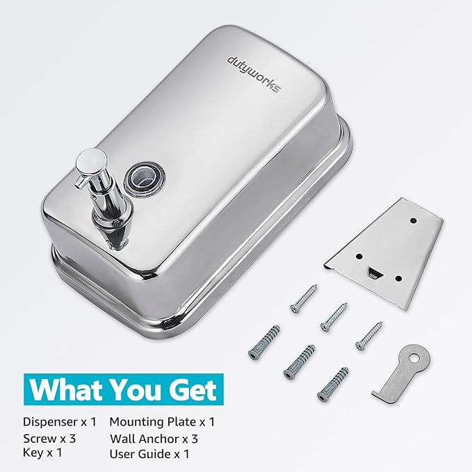 Stainless Steel Soap Dispenser - 800ml Large Capacity, Easy Wall Mount Installation, Soap Dispenser for Bathroom & Kitchen - Ideal for Commercial, Household, Office Use
