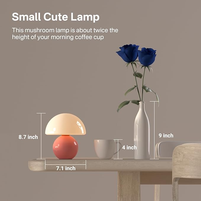 Dawnwake Mushroom Lamp Desk Lamp for Bedroom,Table Bedside Small Lamps for Living Room,Mushroom Decor Cute Mini Modern Mid Century Lamps for Night Stands,Unique Aesthetic Home Living Room Decor(Pink)