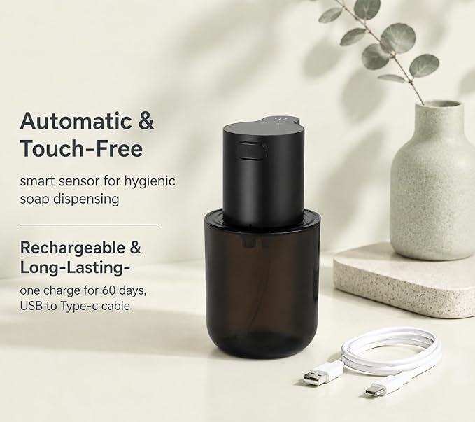 Automatic Soap Dispenser Touchless, 4-Level Adjustable Liquid Soap Dispenser, 13.5oz/400ml USB Rechargeable, IPX5 Waterproof, Countertop or Wall Mount, for Kitchen Bathroom, Black
