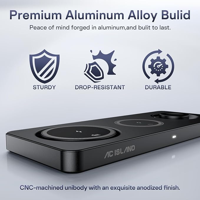 AC ISLAND 5-in-1 Qi2.2 Wireless Charger for MagSafe, 25W Foldable Magnetic Stand, Travel Charging Station for iPhone 17-12 & Air Series, Apple Watch, AirPods, with 65W GaN Adapter (Black, for Apple)