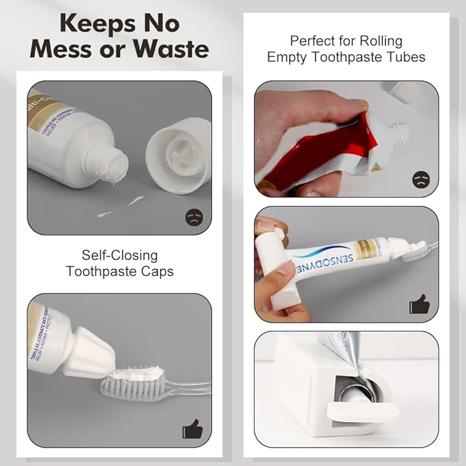 Set of 4 Toothpaste Squeezer Rollers Magnetic wall-Mounted, Comes with 2 Silcone Toothpaste Cap for Tube Cosmetics, Tube Ketchup etc Dispenser, Simple and Practical, Kid Friendly