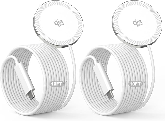 2Pack Magnetic Wireless Charger 25W Fast Charger for iPhone 17/16/15/14/13/12 Series & AirPods, Portable Wireless Charging Pad for Travel Home Office Desk, 10FT-White