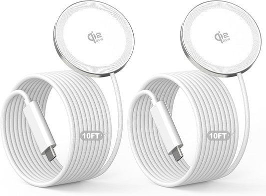 2Pack Magnetic Wireless Charger 25W Fast Charger for iPhone 17/16/15/14/13/12 Series & AirPods, Portable Wireless Charging Pad for Travel Home Office Desk, 10FT-White