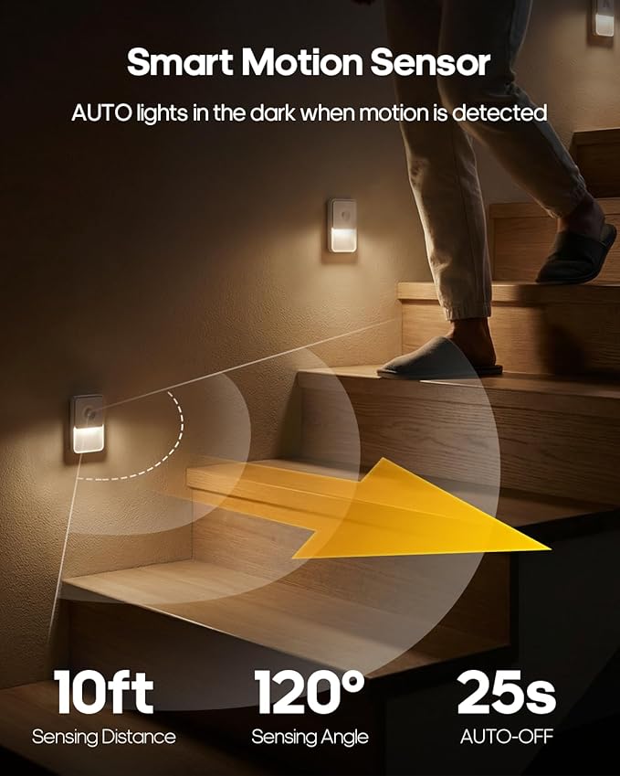 GOODEA Rechargeable Motion Sensor Night Lights for Stairs, Magnetic Stair Lights Indoor, Warm Dimmable Night Light for Hallway,Bathroom,Bedroom,Closet(4 Pack)