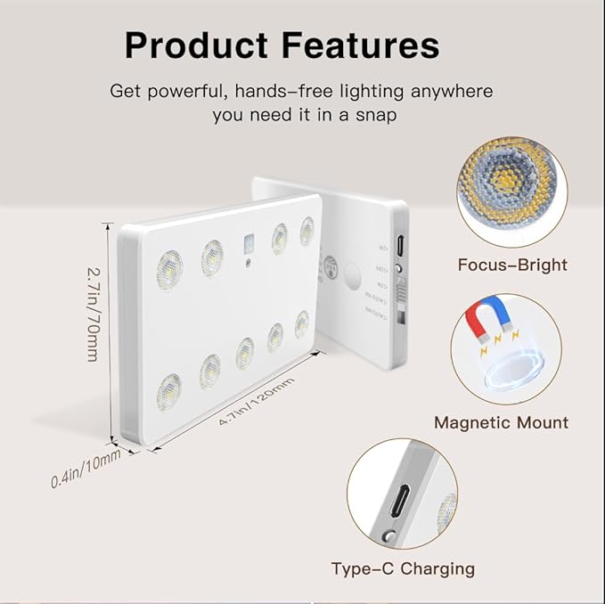 VST 9-LED Motion Sensor Cabinet Light, Ultra-Thin Magnetic Under Cabinet Light, USB Rechargeable, Warm White, 2-Pack, Ideal for Cupboards, Gun Safe, Closet, Car Trunk, Kitchen, Garage,Pantry,Wardrobe
