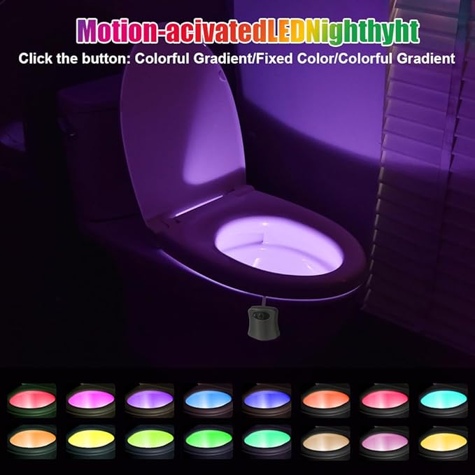 HOTUT Toilet Lights Motion Detection Sensor, 2 Pack Smart Night Light for Bathroom, 16 Color Changing Inside Toilet Bowl Night Light, Cool Stuff Bathroom Accessories Decor for Boys Girls Men Women