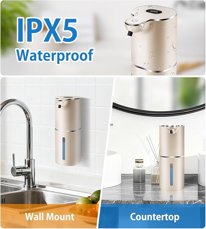 Automatic Foaming Soap Dispenser with Digital Display, 6-Level Foam Adjustable, Rechargeable, 12.8oz/ 380ml Wall Mounted Touchless Hands Free Auto Dispenser for Kitchen, Bathroom, Hotel, Restaurant
