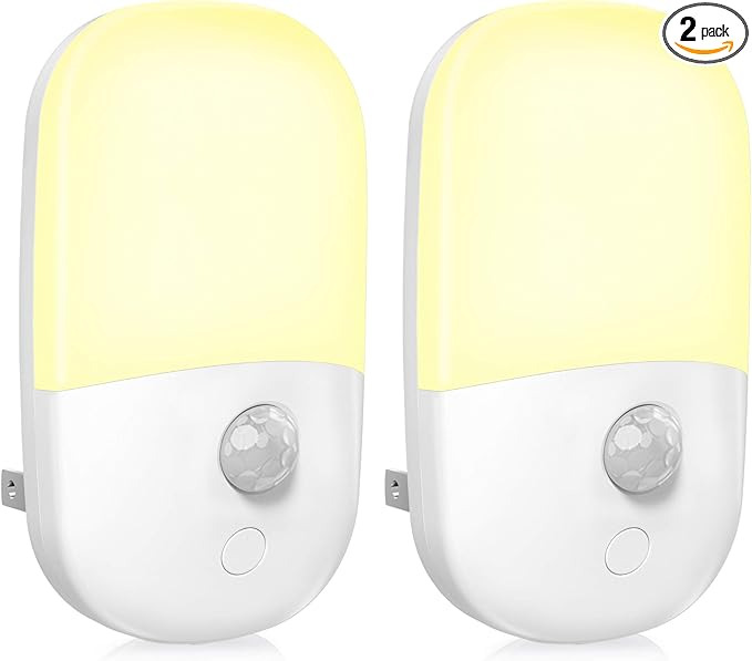 MAZ-TEK Plug in Motion Sensor Dimmable Night Light, Soft Warm White LED Nightlight with Dusk to Dawn Motion Sensor, Adjustable Brightness for Bedroom, Bathroom, Kitchen, Hallway, Stairs,2 Pack