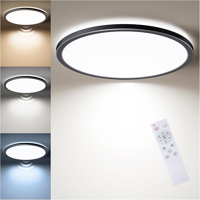 Matane Motion Sensor LED Ceiling Light with Remote, 12 Inch Wired Flush Mount Light 3000K 4000K 5000K, 2400LM Dimmable Motion Sensor Light Indoor for Closet Hallway Laundry Stairs Black New Version