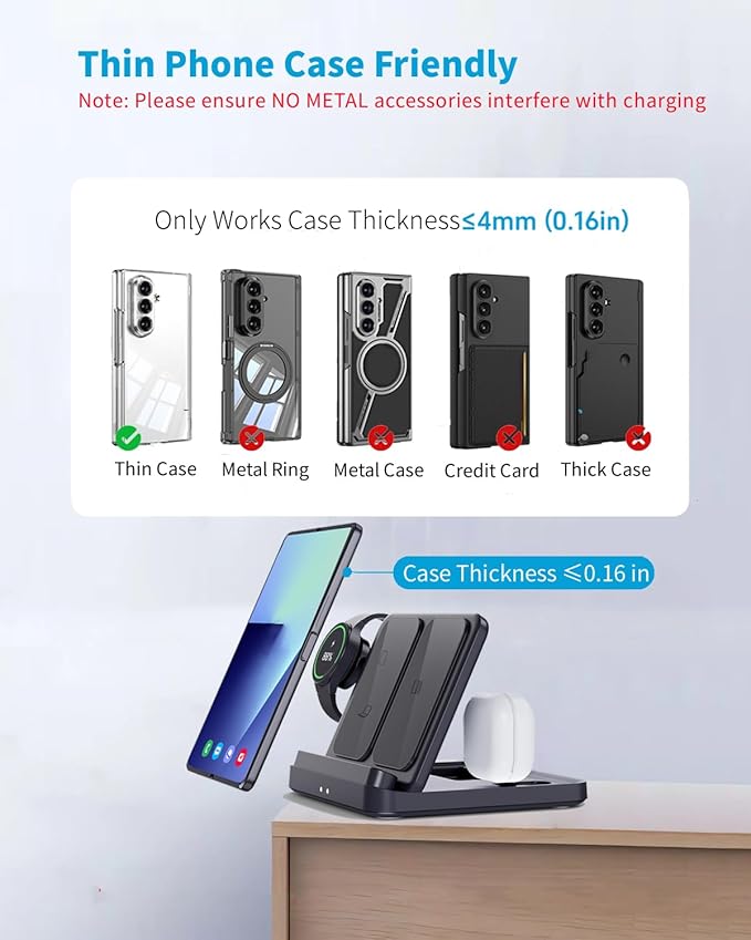 for Samsung Galaxy Z Fold 7 6 5 4 Wireless Charger Station, Foldable 3 in 1 Wireless Charging Stand for S26 Ultra S25 Flip 7 /Galaxy Watch/Galaxy Buds, Charger Stand Dock for Travel