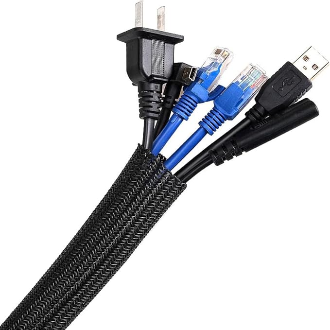 AGPTEK Cable Sleeve, 10ft - 4/5 inch Cable Management Desk Cord Cover Organizer Wire Hider for Home Office Computer TV Wire Loom Tubing Pet Proof Cord Protector from Cat Dog Chewing, Black