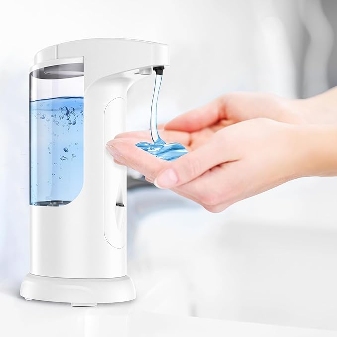 AMIR 12.5oz Touchless Automatic Soap Dispenser, Battery Operated Automatic Liquid Hand Soap Dispenser, Adjustable Volume, Water-Resistant for Kitchen and Bathroom