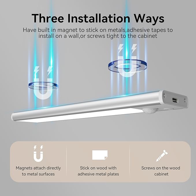 12inch Under Cabinet Lighting, LED Magnetic Motion Activated Under Cabinet Lights, Rechargeable Closet Lights 2500mAh Battery Operated, Wireless Dimmable Under Counter Lights for Kitchen 2 Pack