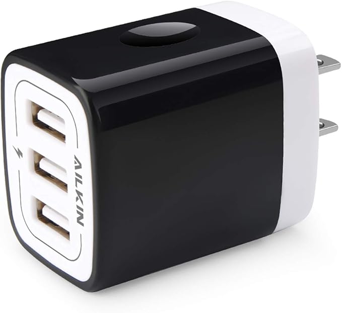 Wall Charger Plug, AILKIN USB Plug Wall, 3MultiPort Home Charger Station Cube Box Charger Outlet Base Brick Block Replacement for iPhone, iPad, and iWatch Charger Plug (Black)