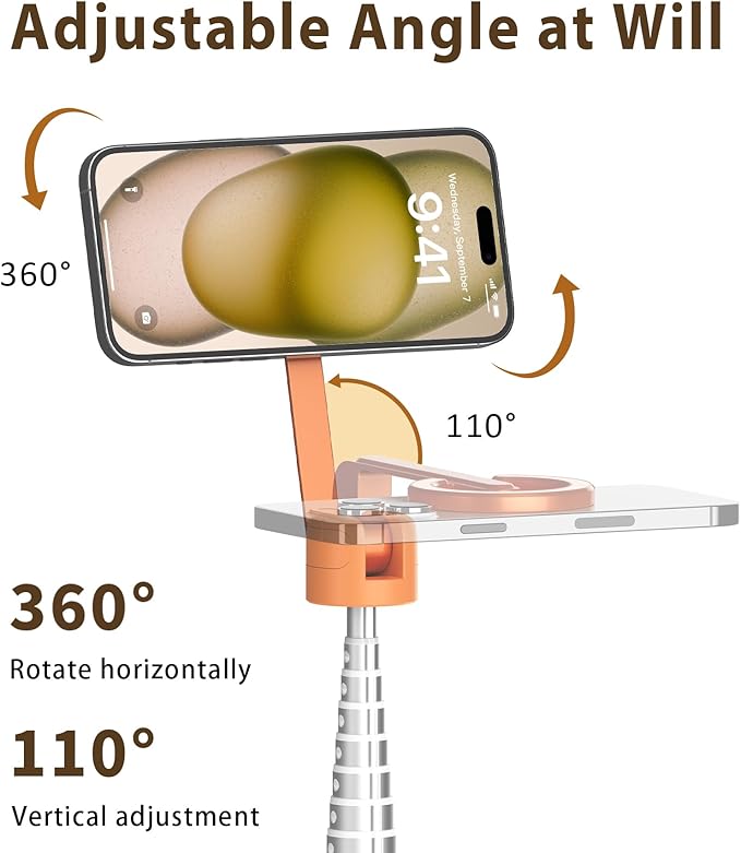 TONEOF 68" Magnetic Selfie Stick Tripod with Aluminum Strong Magnetic Holder for Magsafe, 360° Rotatable Travel Phone Tripod Stand with Metal Ring & Rechargeable Remote for iPhone/Android（Orange）
