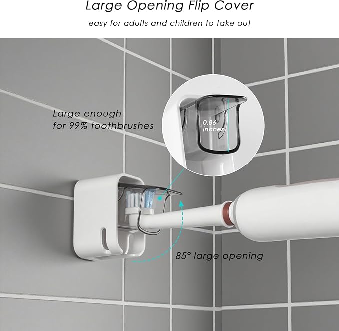 2PCS Toothbrush Holder Wall Mounted for Bathroom with Cover for Shower - with Toothpaste Clip - Single Slot Toothbrush Dispenser Storage Organizer for Travel with Detachable Design
