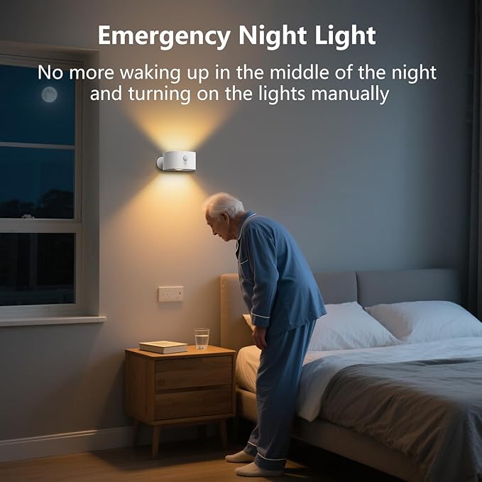 Deyagoo Motion Sensor Wall Light Indoor, Battery Operated Sconce 360°Rotate, Rechargeable Cordless Night Light, Touch Dimmable 3 Brightness, UP Down LED Wall Lamp for Stairs, Closet, Bedroom, Bathroom