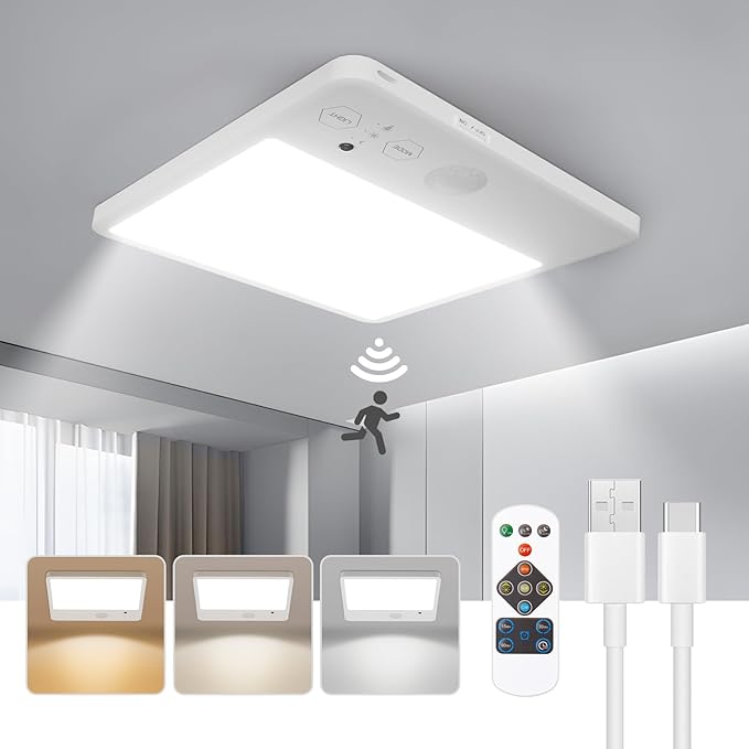Motion Sensor Light Indoor with Remote,3 Color Motion Sensor Lights with Remote, Wireless Closet Light Battery Operated, Magnetic Dimmable LED Lights (7000mah-1pack)