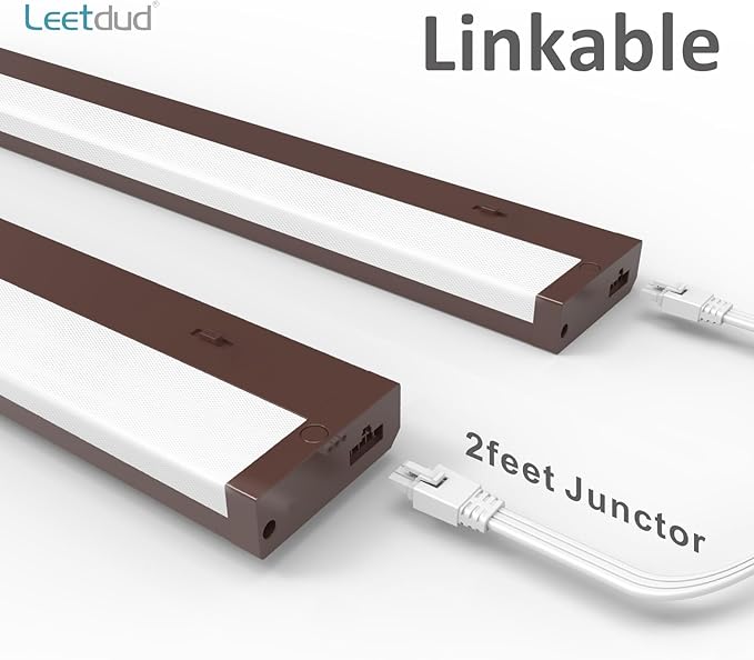 Leetdud LED Under Cabinet Lighting Hardwired or Plug in, 40 Inch 20W, Dimmable 5 Color 2700K/3000K/3500K/4000K/5000K, Linkable Eyes Care Design Counter Lights for Kitchen, Sink, ETL Listed, Bronze