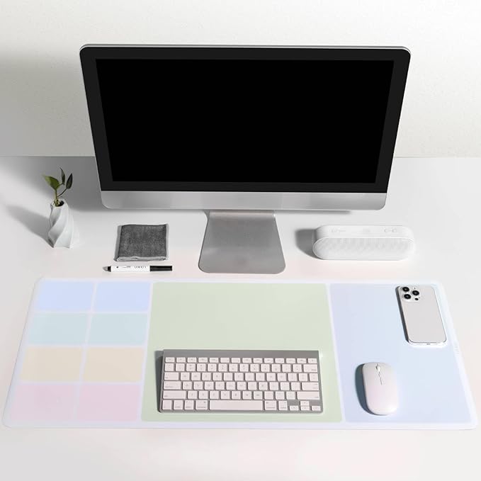 LOUKIN Erasable Dry Erase Desk Mat, 32"x14" Mouse Pad, Writing White Board, Non-Slip Desktop Protector for Office, Home, School (Includes 2 Wet Erase Markers & Cleaning Cloth)